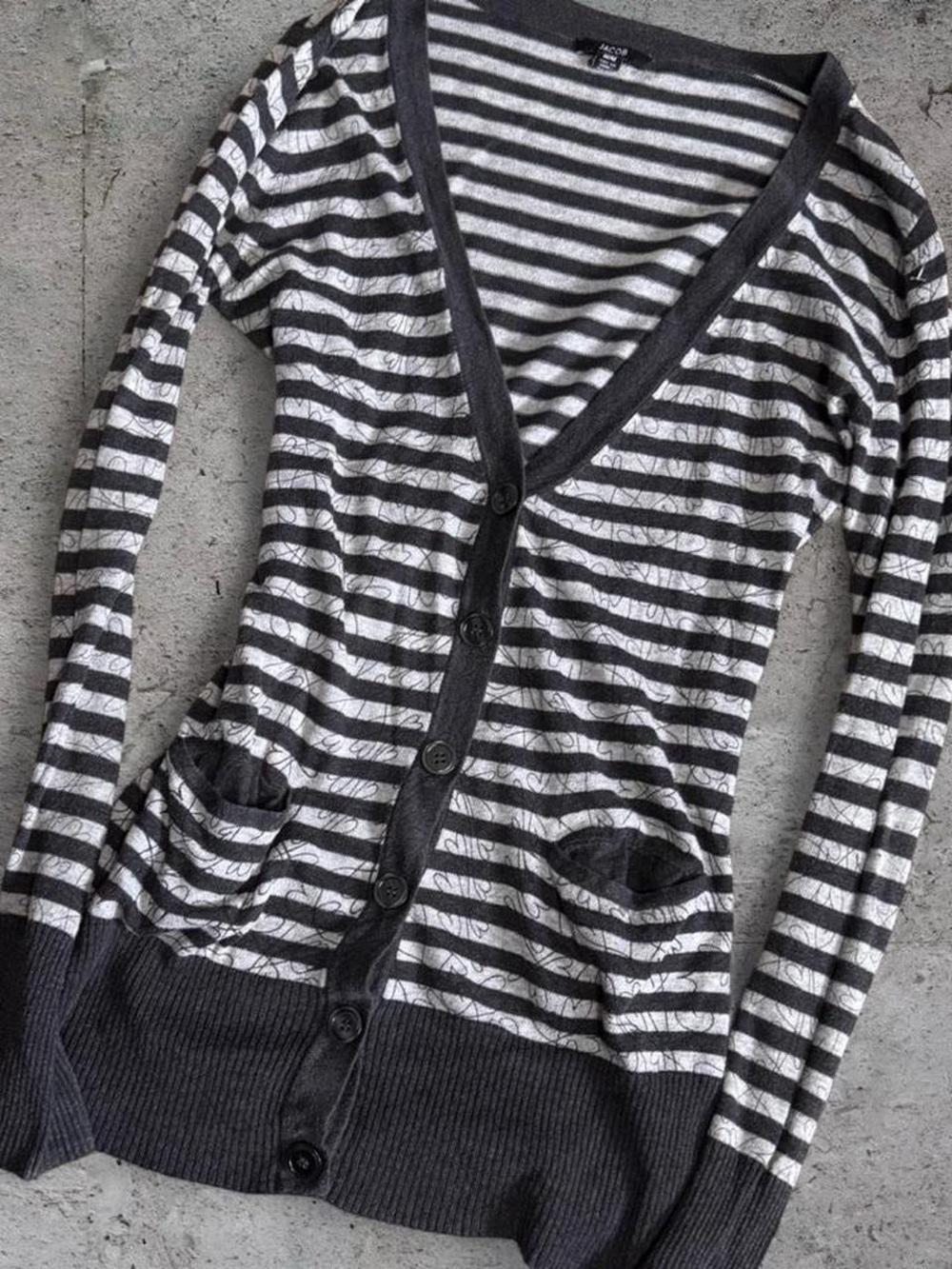 Jacob Vintage Y2K Heart-Print Striped Cardigan Sweater